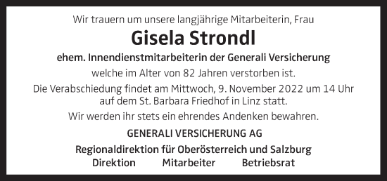 Traueranzeige von Gisela Strondl von OÖNachrichten