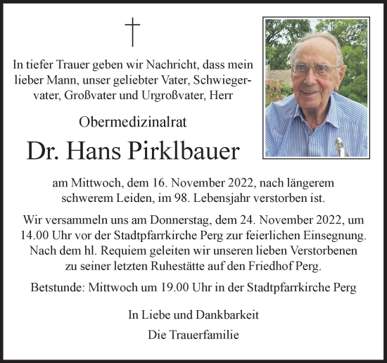 Traueranzeige von Hans Pirklbauer von OÖNachrichten