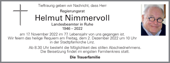 Traueranzeige von Helmut Nimmervoll von OÖNachrichten
