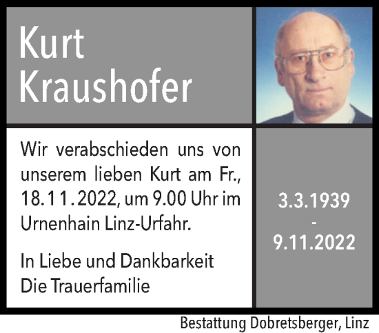 Traueranzeige von Kurt Kraushofer von OÖNachrichten