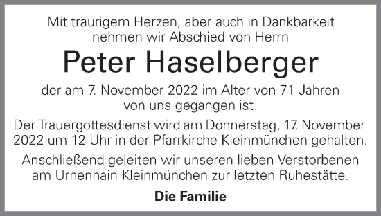 Traueranzeige von Peter Haselberger von OÖNachrichten