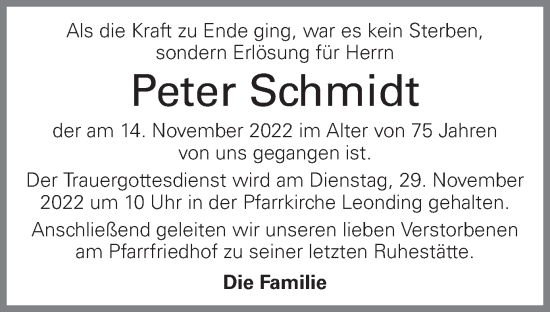 Traueranzeige von Peter Schmidt von OÖNachrichten