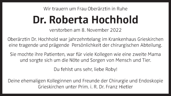Traueranzeige von Roberta Hochhold von OÖNachrichten
