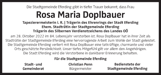 Traueranzeige von Rosa Maria Doplbauer von OÖNachrichten