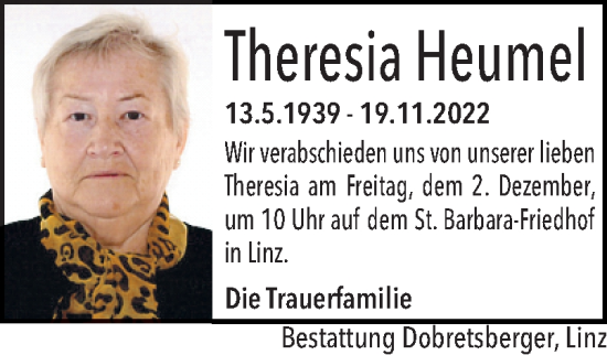 Traueranzeige von Theresia Heumel von OÖNachrichten