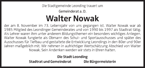 Traueranzeige von Walter Nowak von OÖNachrichten