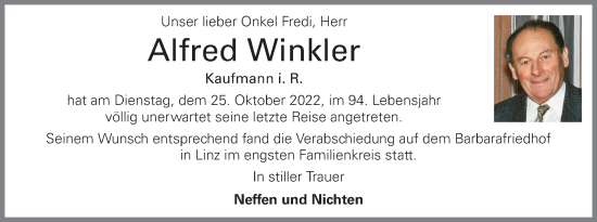 Traueranzeige von Alfred Winkler von OÖNachrichten