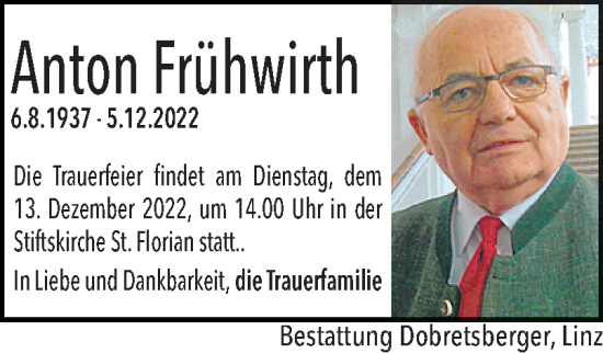 Traueranzeige von Bestattungen Frühwirth von OÖNachrichten