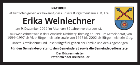 Traueranzeige von Erika Weinlechner von OÖNachrichten