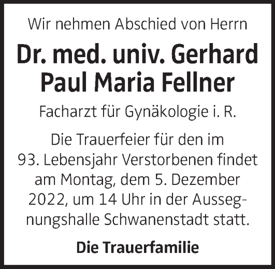Traueranzeige von Gerhard Paul Maria Fellner von OÖNachrichten