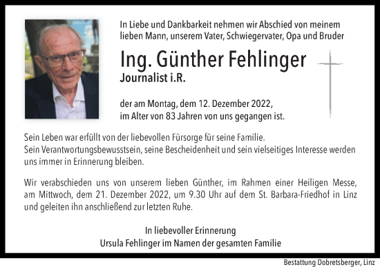 Traueranzeige von Günther Fehlinger von OÖNachrichten