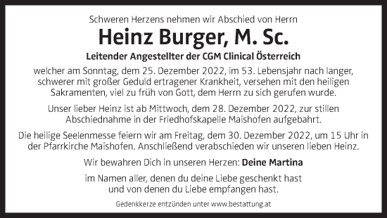 Traueranzeige von Heinz Burger von OÖNachrichten