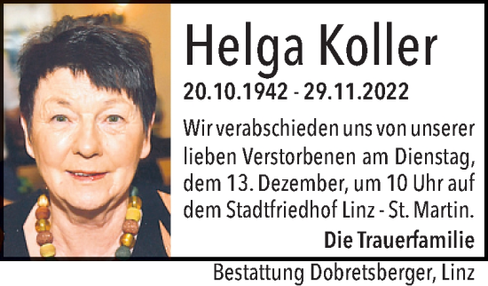 Traueranzeige von Helga Koller von OÖNachrichten