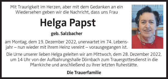 Traueranzeige von Helga Papst von OÖNachrichten