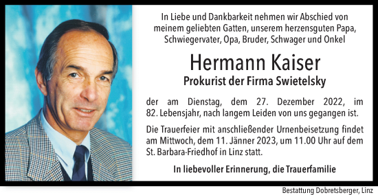 Traueranzeige von Hermann Kaiser von OÖNachrichten