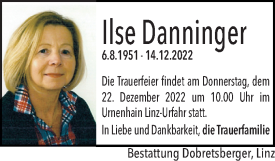 Traueranzeige von Ilse Danninger von OÖNachrichten