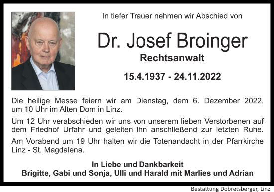 Traueranzeige von Josef Broinger von OÖNachrichten