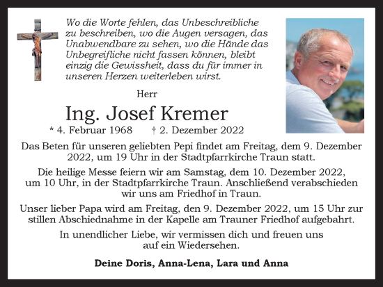 Traueranzeige von Josef Kremer von OÖNachrichten