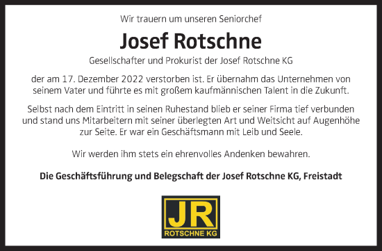 Traueranzeige von Josef Rotschne von OÖNachrichten