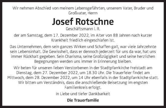 Traueranzeige von Josef Rotschne von OÖNachrichten