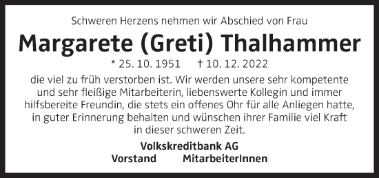 Traueranzeige von Margarete Thalhammer von OÖNachrichten