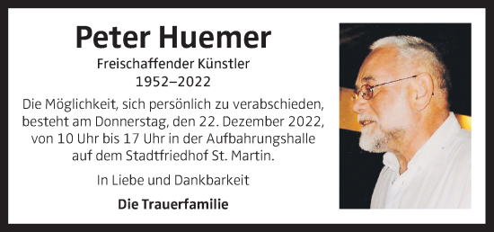 Traueranzeige von Peter Huemer von OÖNachrichten