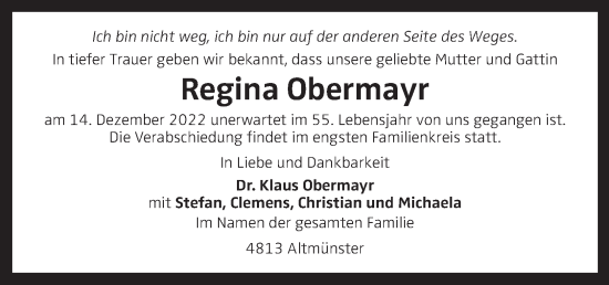Traueranzeige von Regina Obermayr von OÖNachrichten