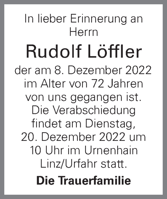Traueranzeige von Rudolf Löffler von OÖNachrichten