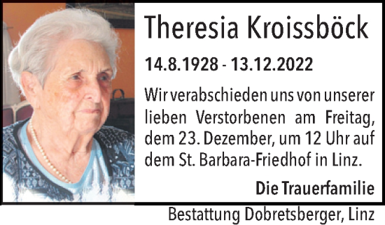 Traueranzeige von Theresia Kroissböck von OÖNachrichten