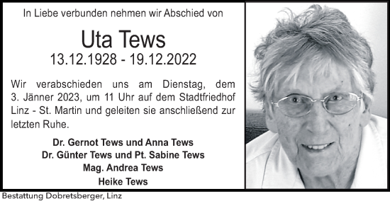 Traueranzeige von Uta Tews von OÖNachrichten