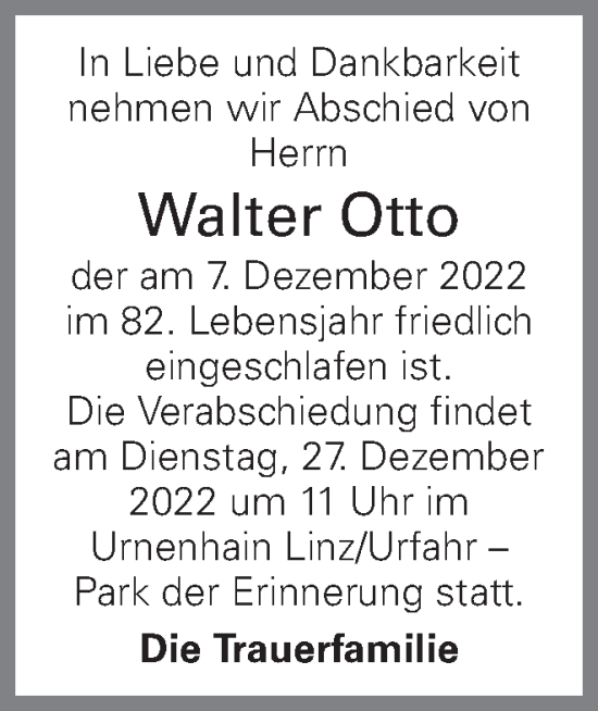 Traueranzeige von Walter Otto von OÖNachrichten