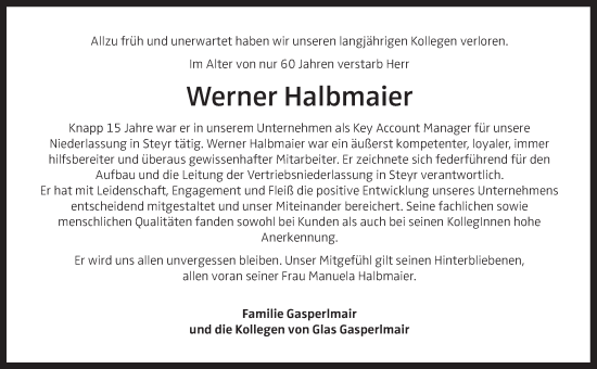 Traueranzeige von Werner Halbmaier von OÖNachrichten