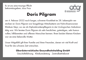 Traueranzeige von Doris Pilgram von OÖNachrichten