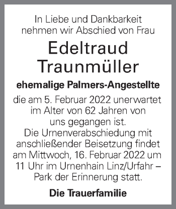 Traueranzeige von Edeltraud Traunmüller von OÖNachrichten