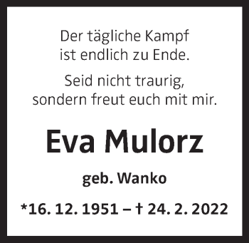 Traueranzeige von Eva Mulorz von OÖNachrichten
