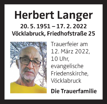 Traueranzeige von Herbert Langer von OÖNachrichten
