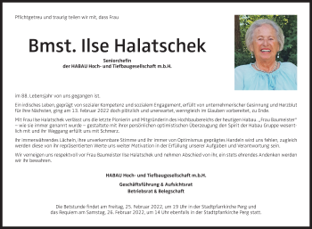 Traueranzeige von Ilse Halatschek  von OÖNachrichten
