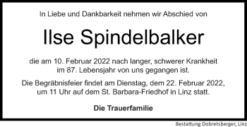 Traueranzeige von Ilse Spindelbalker von OÖNachrichten