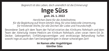 Traueranzeige von Inge Süss von OÖNachrichten