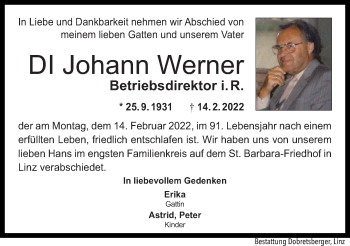 Traueranzeige von Johann Werner von OÖNachrichten