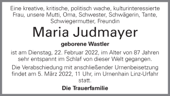Traueranzeige von Maria Judmayer von OÖNachrichten