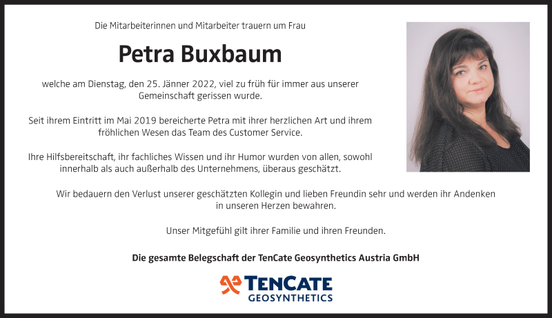  Traueranzeige für Petra Buxbaum vom 05.02.2022 aus OÖNachrichten