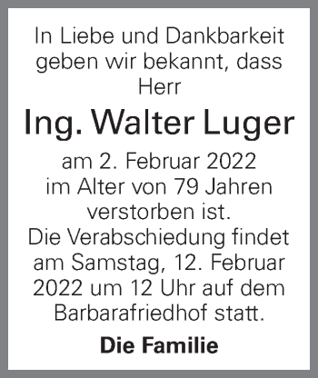Traueranzeige von Walter Luger von OÖNachrichten