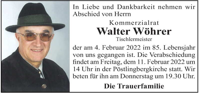  Traueranzeige für Walter Wöhrer vom 10.02.2022 aus OÖNachrichten