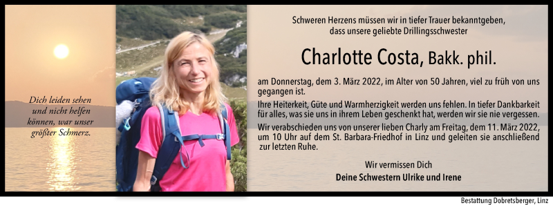  Traueranzeige für Charlotte Costa vom 05.03.2022 aus OÖNachrichten