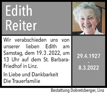 Traueranzeige von Edith Reiter von OÖNachrichten