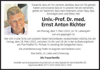 Traueranzeige von Ernst Anton Richter von OÖNachrichten