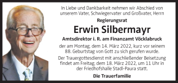 Traueranzeige von Erwin Silbermayr von OÖNachrichten