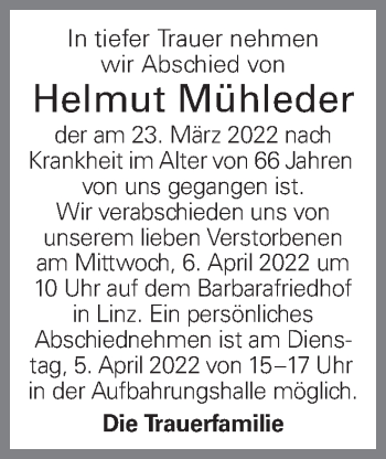 Traueranzeige von Helmut Mühleder von OÖNachrichten