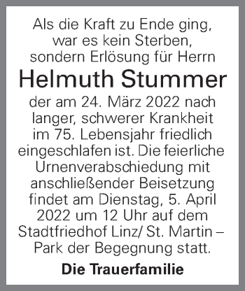 Traueranzeige von Helmuth Stummer von OÖNachrichten
